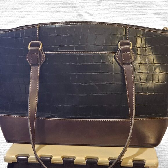 St. John's Bay Women's Black/Brown Crocodile Faux Leather Westbrook Satchel Bag - Picture 8 of 10